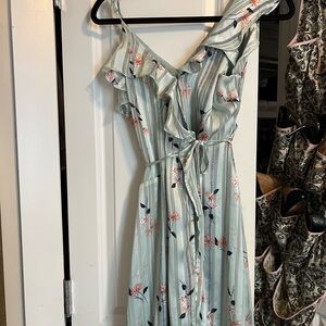 Floral Ruffle Wrap Dress - Green